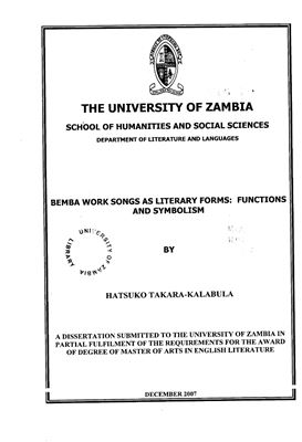 Takara-Kalabula H. Bemba Work Songs As Literary Forms: Functions and Symbolism
