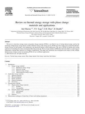 Sharma Atul, Tyagi V.V., Chen C.R., Buddh D. Review on thermal energy storage with phase change materials and applications (Обзор теплоаккумулирующим фазопереходным материалам и их применению)