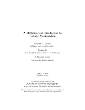 Murray R.M., Li Z., Sastry S. A Mathematical Introduction to Robotic Manipulation