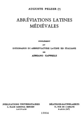 Pelzer A. Abréviations latines médiévales