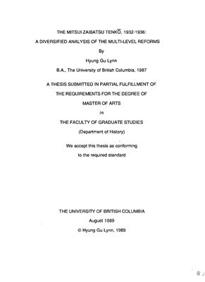Lynn Hyung Gu. The Mitsui Zaibatsu Tenko, 1932-1936: a Diversified Analysis of the Multi-Level Reforms