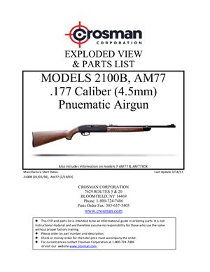 Pneumatic airgun Crosman 2100B exploded view & parts list