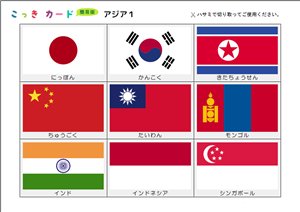 Карточки с флагами и названиями разных стран на японском языке