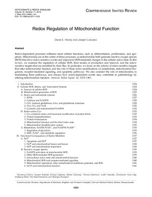 Handy D.E., Loscalzo J. Redox Regulation of Mitochondrial Function