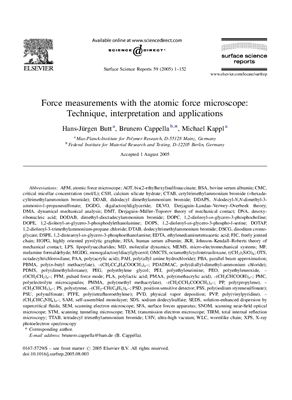 Butt H.J., Cappella B., Kappl M. Force measurements with the atomic force microscope: Technique, interpretation and applications