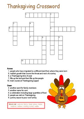 Thanksgiving Day - crosswords, worksheets