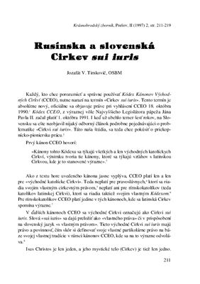 Timkovic J.V., Rusinska a slovenska Cirkev sui iuris, Русинска и словацька Церковь свого права