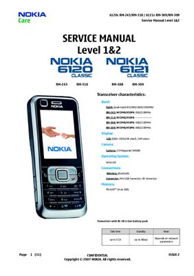 Service manual level 1&amp;2 Nokia 6120 Classic Nokia 6121 Classic