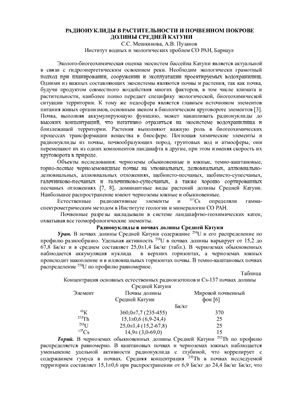 Мешкинова С.С., Пузанов А.В. Радионуклиды в растительности и почвенном покрове долины средней Катуни
