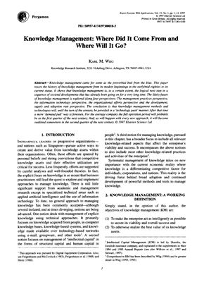 Wiig K.M. Knowledge Management: Where Did It Come From and Where Will It Go?