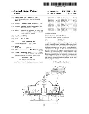 Патент на изобретение US 7094132 B2. Method of and apparatus for magnetic-abrasive machining of wafers