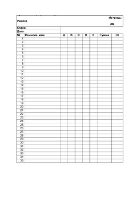 Программа Excel Прогрессивные матрицы Равена 11, 5 лет
