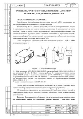 Иммобилизатор АПС-6 автомобилей семейства Lada Samara - устройство, порядок работы, диагностика