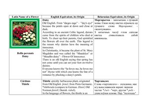 Flower Names. Comparative table