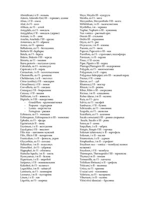 Краткий словарь наиболее употребляемых в общей рецептуре латинских названий растений и устойчивых рецептурных выражений