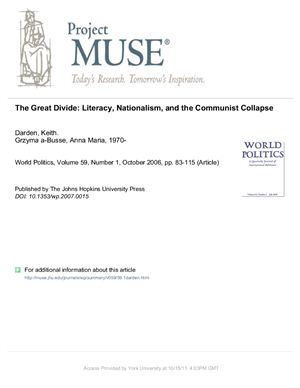 Darden K., Grzymaa-Busse A.M. The Great Divide Literacy, Nationalism, and the Communist Collapse