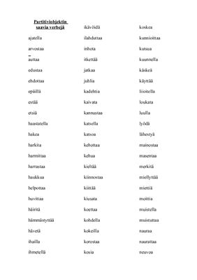 Финские глаголы использующиеся с партитивом