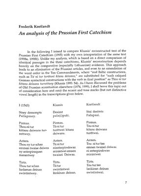 Kortlandt F. An Analysis of the Prussian First Catechism