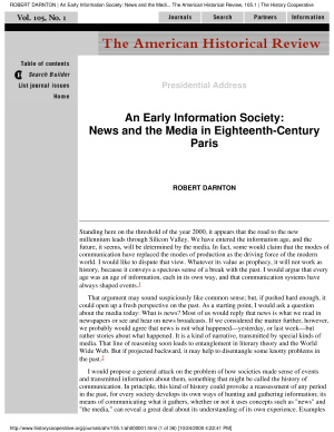 Darnton Robert. An Early Information Society: News and Media in the Eighteen-Century Paris