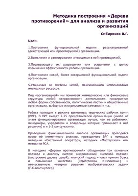 Сибиряков В.Г. Методика построения Дерева противоречий для анализа и развития организаций