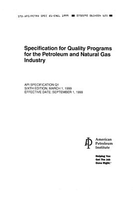 API Spec Q1 Specification for Quality Programs for the Petroleum and Natural Gas Industry