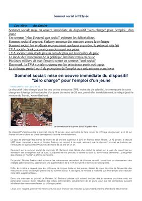 Sommet social à l’Elysée. Статьи для реферирования для студентов III-V курсов языковых вузов
