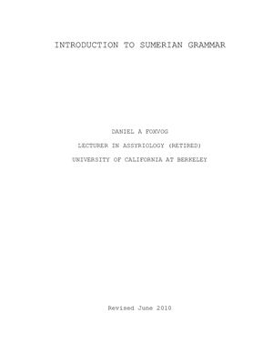 Foxvog D.A. Introduction to Sumerian grammar