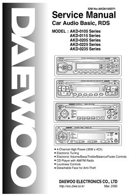 Автомагнитола DAEWOO AKD-0105, AKD-0115, AKD-0205, AKD-0225, AKD-0235 Series