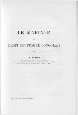 Sohier A. Le mariage en droit coutumier congolais