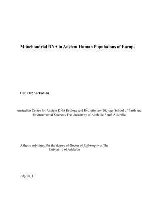 Sarkissian Clio Der. Mitochondrial DNA in Ancient Human Populations of Europe