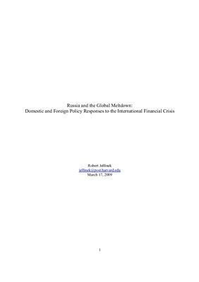 Jellinek Robert. Russia and the Global Meltdown: Domestic and Foreign Policy Responses to the International Financial Crisis