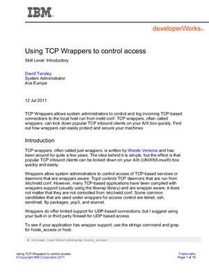 Tansley D. Using TCP Wrappers to control access