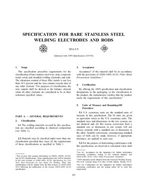 AWS A5.9-93 / ASME SFA-5.9 Specification forbare stainless steel welding electrodes and rods. (Eng)