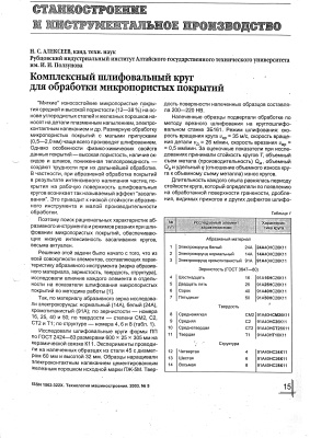 Алексеев Н.С. Комплексный шлифовальный круг для обработки микропористых покрытий