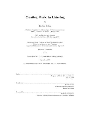 Jehan, Tristan: Creating Music by Listening (dissertation)