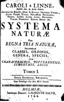 Linnaeus С. Systema naturae per regna tria naturae. Secundum classes, ordines, genera, species cum characteribus, differentiis, sinonimis, locis. Tomus I. Part 1