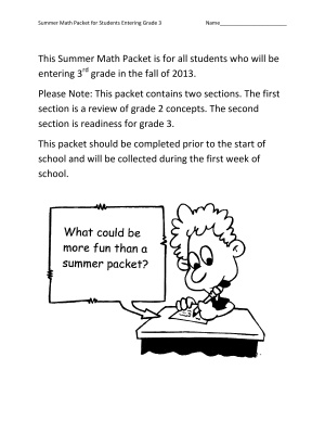 Summer Math Packet for Students Entering Grade 3