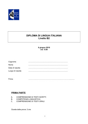 Тесты Istituto Italiano di Cultura Salonicco, Livello B2 июнь 2009 и 2010
