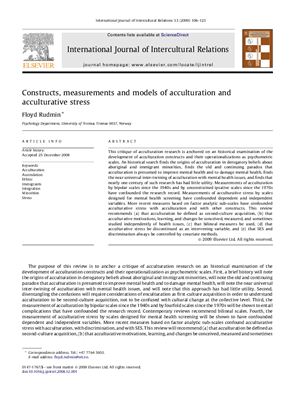 Constructs, measurements and models of acculturation and acculturative stress. Floyd Rudmin