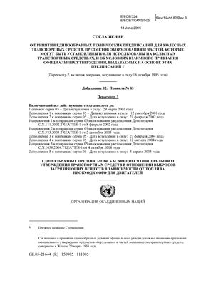 Правила ЕЭК ООН № 83 Единообразные предписания, касающиеся официального утверждения транспортных средств в отношении выбросов загрязняющих веществ в зависимости от топлива, необходимого для двигателей