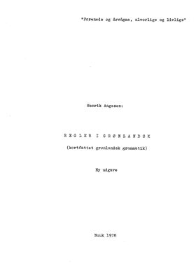 Aagesen H. Regler i Grønlandsk (kortfattet grønlandsk grammatik)