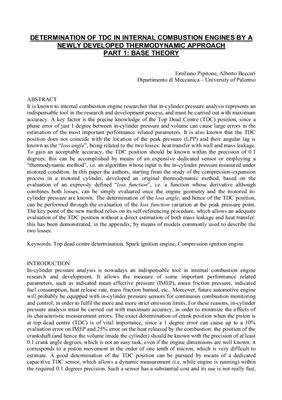 Pipitone E., Beccari A. Determination of TDC in internal combustion engines by a newly developed thermodynamic approach. Part 1: base theory