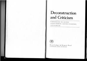 Bloom H., de Man P., Derrida J., Hartman G., Miller H. Deconstruction and Criticism