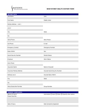 New patient health history form