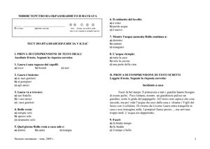 Тест по итальянскому языку для 5 класса МО Болгарии 2009 года