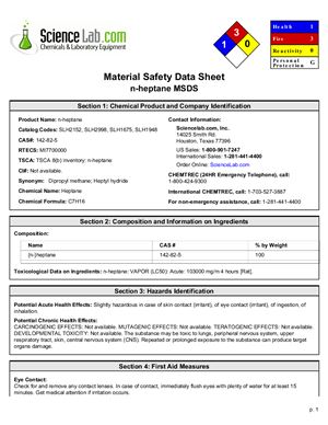 Material Safety Data Sheet for Heptane - Паспорт безопасности Гептана