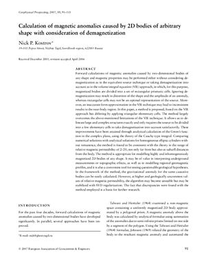 Kostrov Nick P. Calculation of magnetic anomalies caused by 2D bodies of arbitrary shape with consideration of demagnetization