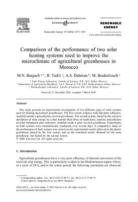 Bargach M.N., Tadili R., Dahman A.S., Boukallouch M. Comparison of the performance of two solar heating systems used to improve the microclimate of agricultural greenhouses in Morocco (Сравнение характеристик двух солнечных систем обогрева, служащих