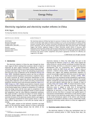 Ngan H.W. Electricity regulation and electricity market reforms in China (Регулирование электроэнергетики и реформа рынка электроэнергии в Китае)