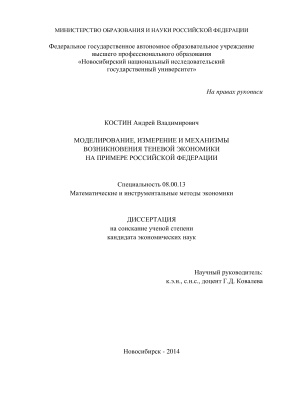 Костин А.В. Моделирование, измерение и механизмы возникновения теневой экономики на примере Российской Федерации